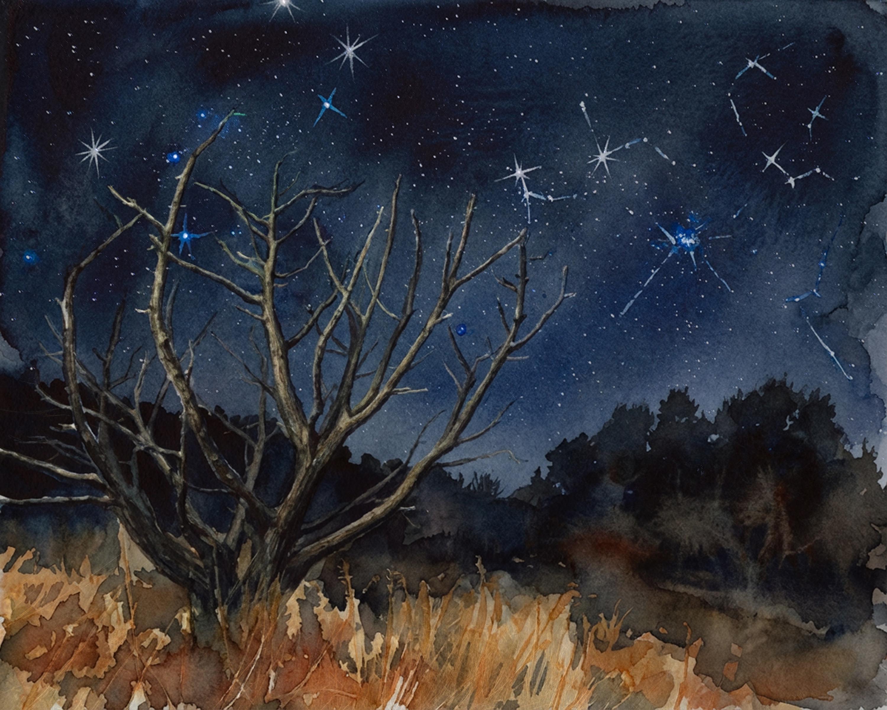 Night Watch watercolor fine art print of the Milky Way over the Utah desert by Deborah Heinlen