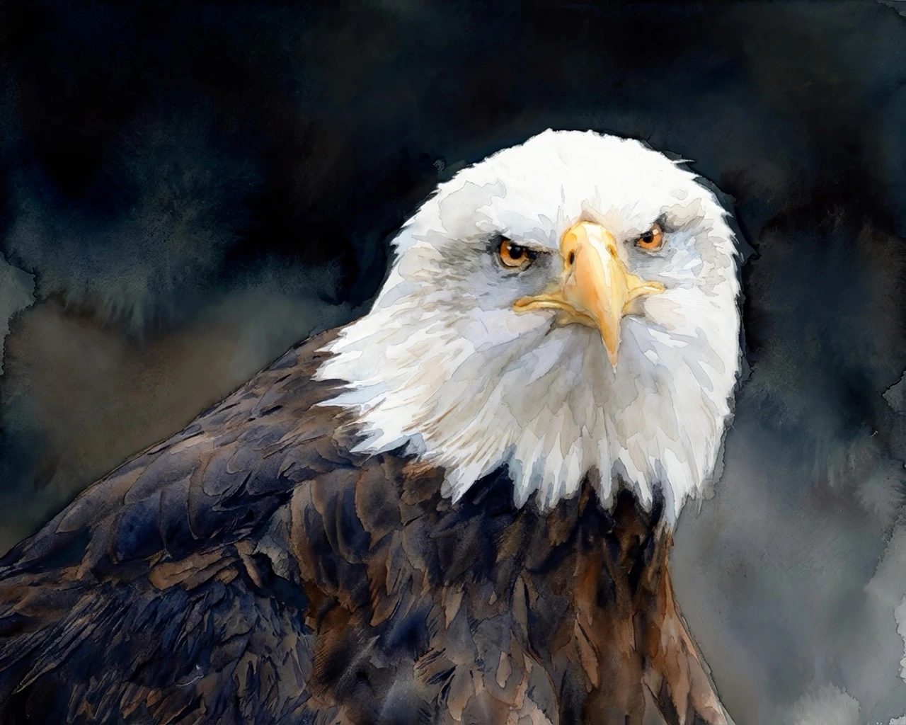 American Glory watercolor fine art print of a bald eagle portrait by Deborah Heinlen