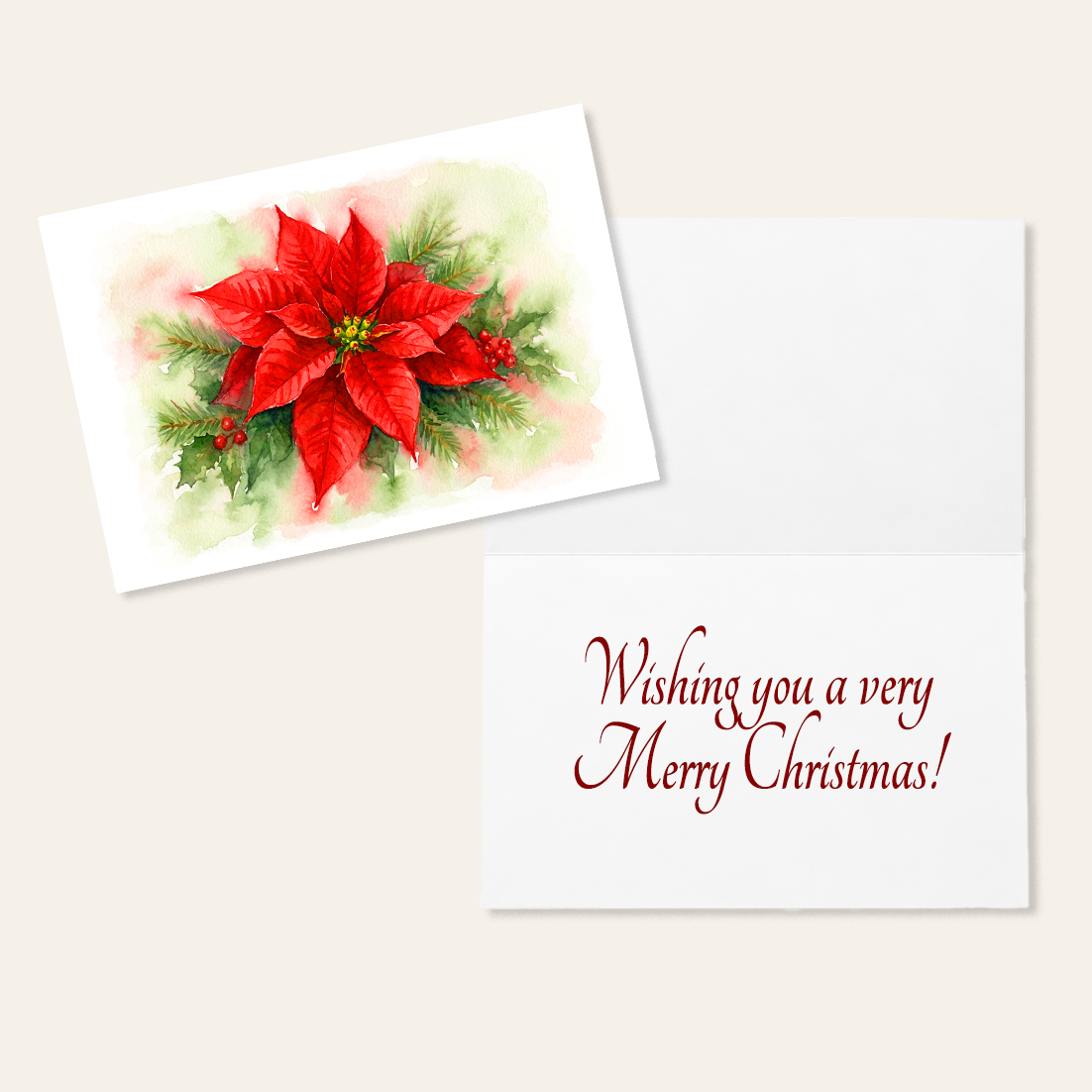 Poinsettia Star watercolor Christmas card by Heinlen Fine Art