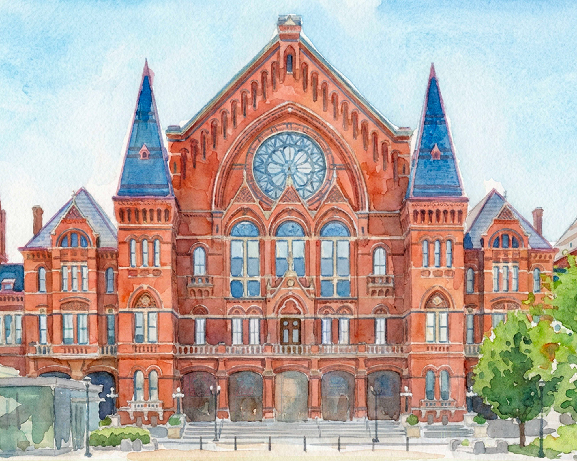 Queen City Overture watercolor fine art print of Cincinnati Music Hall High Victorian Gothic architecture by Deborah Heinlen