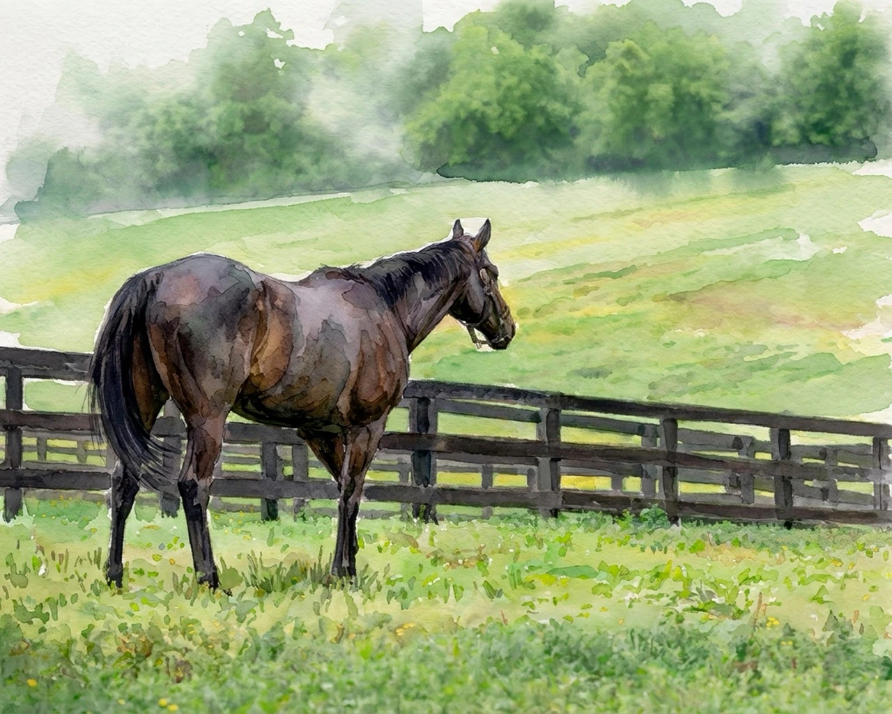 Biko watercolor fine art print of a rescued Thoroughbred horse in Lexington Kentucky by Deborah Heinlen