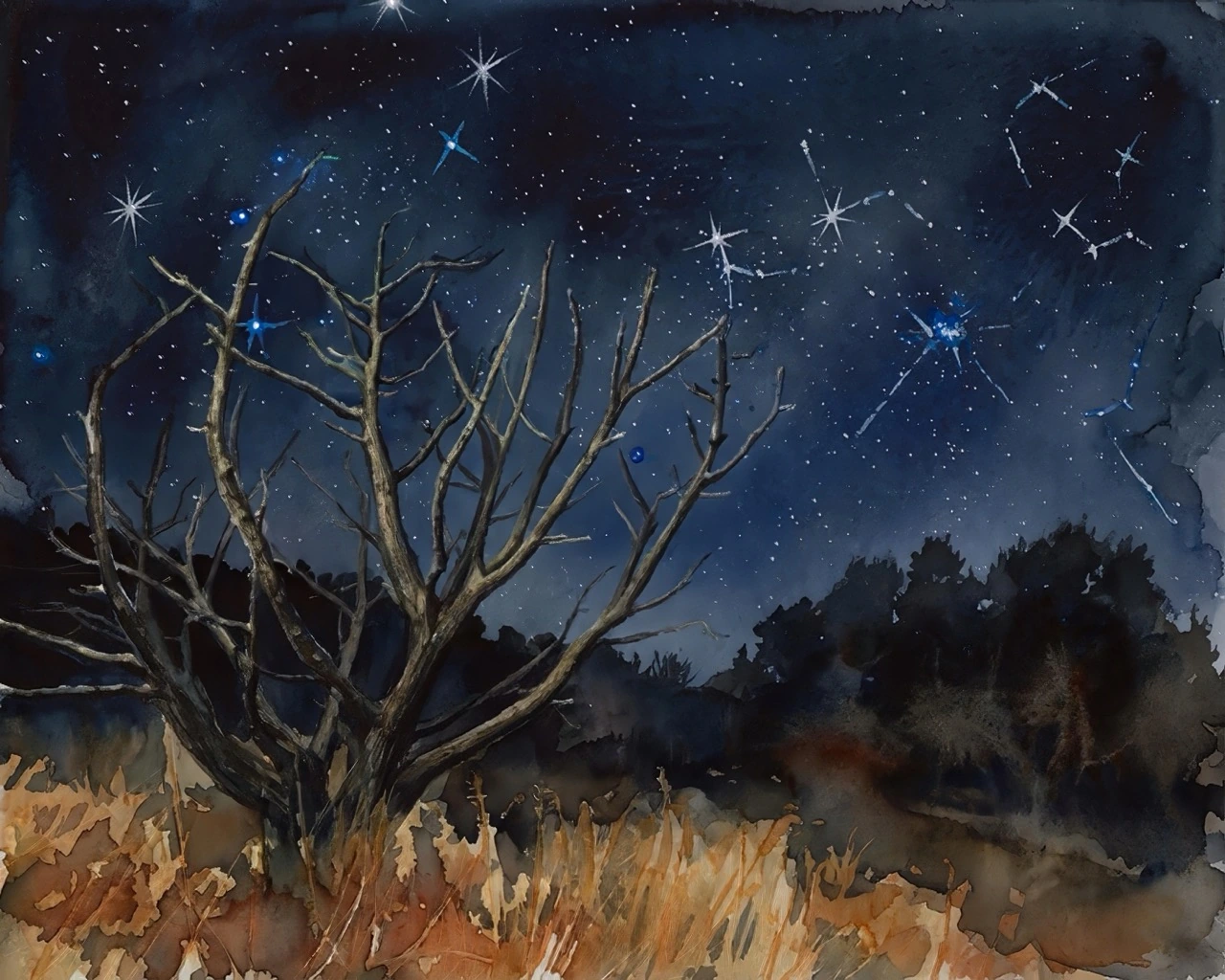 Night Watch watercolor fine art print of the Milky Way over the Utah desert by Deborah Heinlen